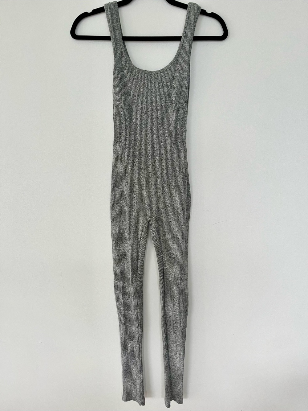JLUXLABEL Gray Ribbed Scoop-Neck Knit Jumpsuit